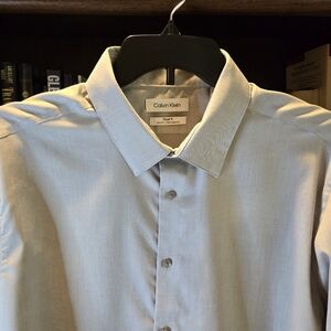 Light Blue/Grey Calvin Klein Men's Dress Shirt, XL, 17.5", 34-35